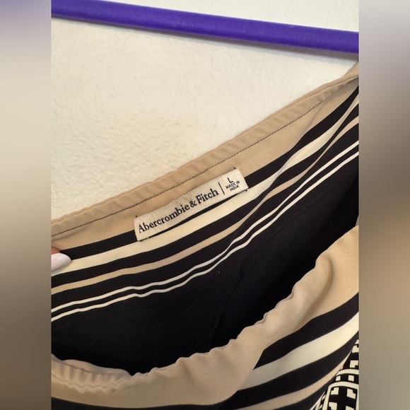 Abercrombie & Fitch One Shoulder Scarf Bow Midi Dress Black White Size Large EUC - Picture 9 of 14